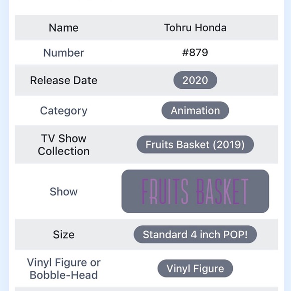 Funko Pop! Animation Fruits Basket Tohru Honda Vinyl Figure - Picture 4 of 4